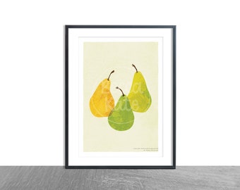 Poires / Impression d’art de cuisine / A4 / Décor de fruits / Art mural / Illustration / Décoration intérieure / Illustration de poire / Art botanique abstrait imprimable