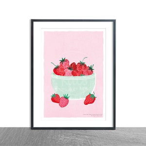 Strawberry Bowl / Kitchen Art Print / A4 / Wall Art / Illustration / Home Decor / Fruit Art