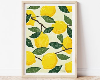 Lemons / Art Print / A3 / Wall Art / Kitchen Decor / Fruit art print / Lemon print / Kitchen wall art /  Lemon art / fruits print