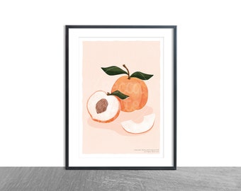 Peaches, Kitchen Art Print, Peach Print, A4, Wall Art, Illustration, Home Decor, Peachy