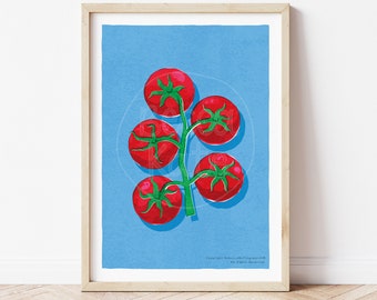 Tomato Print / Vine Tomatoes / Kitchen Art Print / A3 / Illustrated Food Fruit Decor / Home Decor / Colour wall art