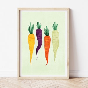 Carrot Vegetable Print, Kitchen Art Print, A3, Wall Art, Illustration, Home Decor, Poster, New Home Gift, Heritage Carrots