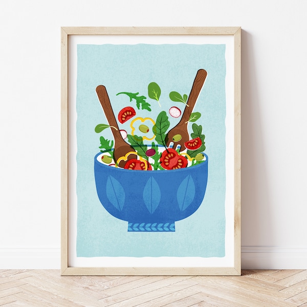 Salad / Kitchen Art Print / A3 / Wall Art / Illustration / Home Decor / Vegetable Wall Art Print / Salad Bowl