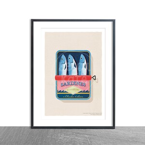 Sardines in a tin / Retro / Kitchen Art Print / A4 / Wall Art / Illustration / Home Decor/ Retro poster food art