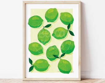 Limes - Art Print - A3 - Wall Art - Kitchen Decor - Fruit art print, Lime print, Kitchen wall art,  citrus art, fruit print