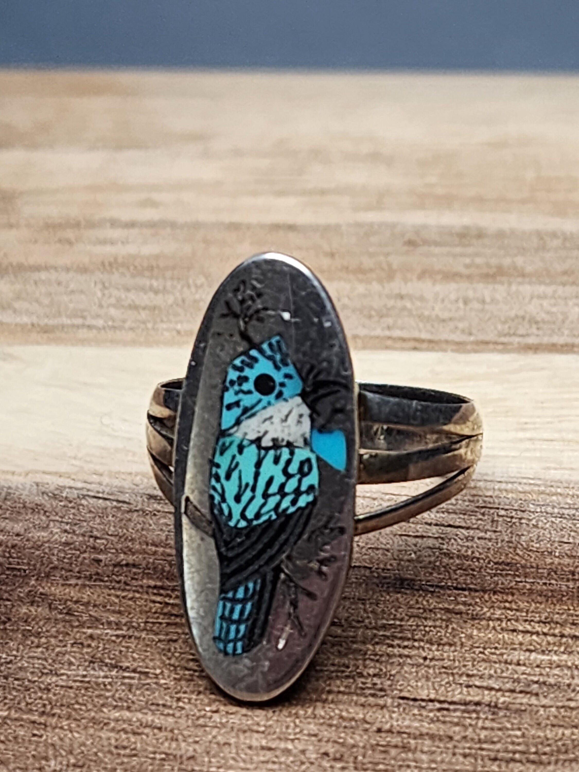 Important Harlan Coonsis Owl Turquoise Sterling Silver Native American Ring Important Harlan Coonsis Owl Turquoise Sterling Silver Native American Ring