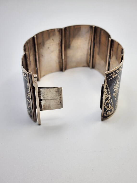 Antique Niello Silver Siamese Cuff Bracelet - image 3