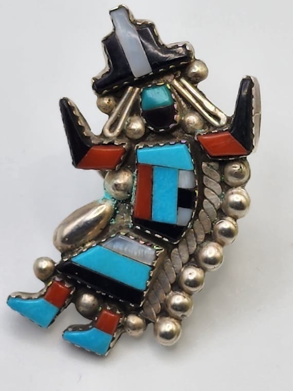 Signed Zuni Knifewing Inlay Ring - image 1
