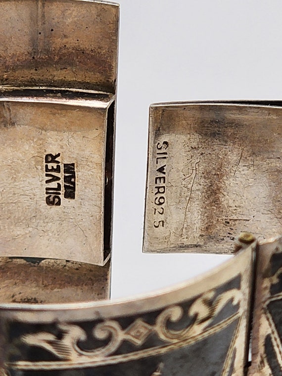 Antique Niello Silver Siamese Cuff Bracelet - image 4