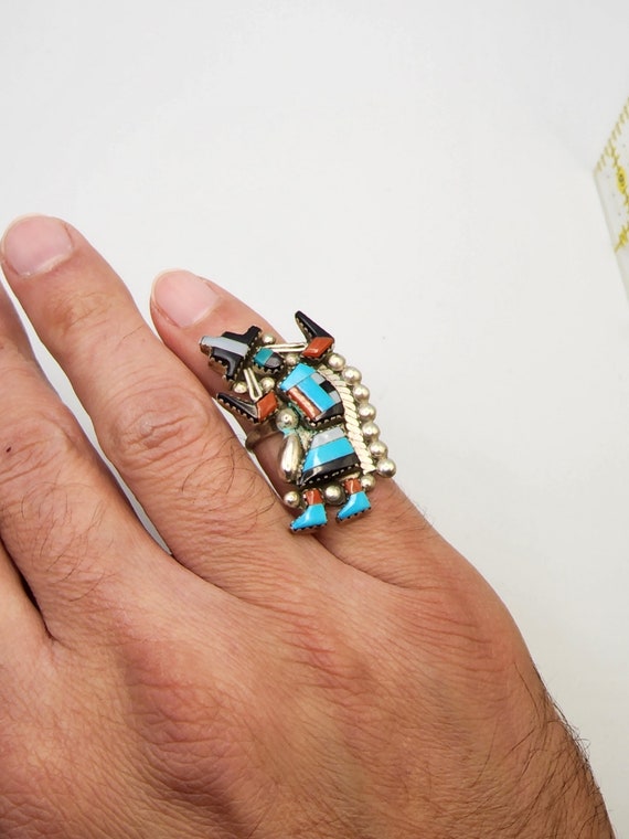 Signed Zuni Knifewing Inlay Ring - image 6