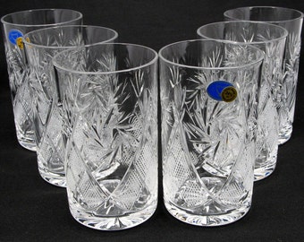Set of 6 Russian Cut Crystal Glasses/tumblers suitable for hot/cold liquids. Fits Russian "podstakannik" (metal glass holder)
