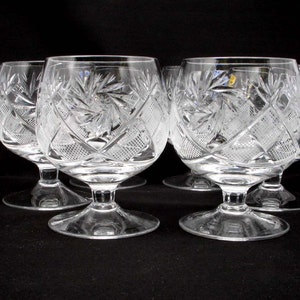 Set of 6 Russian European Cut Crystal Cognac Brandy Glasses Snifters 5 oz Hand Made