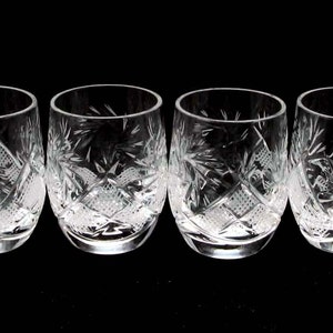 Set of 6 Russian Cut Crystal Shot glasses 50 g/1.8 oz. for vodka, cognac. Hand made. Little barrel shape.