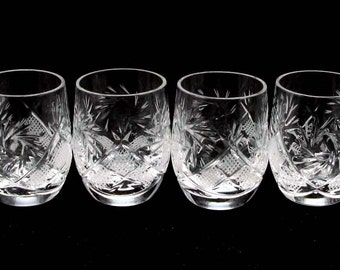 Set of 6 Russian Cut Crystal Shot glasses 50 g/1.8 oz. for vodka, cognac. Hand made. Little barrel shape.