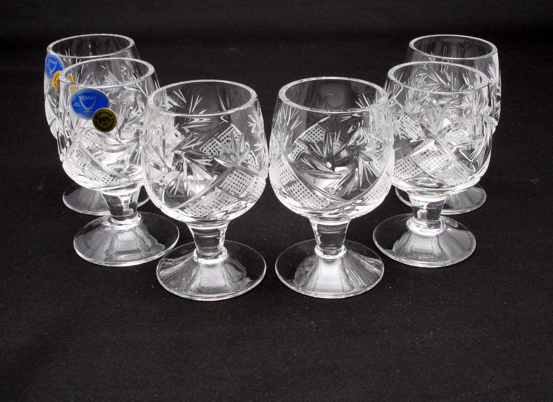 SET of 6 Russian CUT Crystal Drinking Glasses 150ml/5oz - Hand Made
