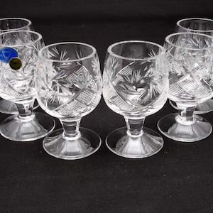 Set of 6 Russian Cut Crystal Shot Glasses on short stem 50 g/1.8 oz. for vodka, cognac. Hand made.
