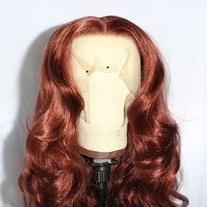 Red Body Wave Lace Front Wig: 13x6 Parting, Synthetic Curly  display picture 1