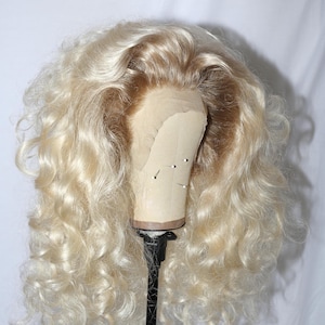 Luxe Lace Front Curly Blonde Wig: Voluminous Dark Root