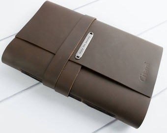 Leather Bound Journal - Personalized Monogram Leather Travel Journal Notebook Custom