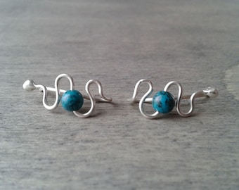 Silver ear climbers, turquoise earrings, sterling ear cuffs, ear jacket climbers, ear sweeps, wire ear cuffs, simple ear crawlers