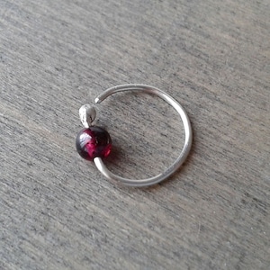 Garnet hoop earring, daith earring, hoop for cartilage piercing, silver helix orbital upper ear earring, 20 18 gauge conch jewelry