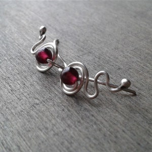 Garnet ear climbers, sterling silver ear cuffs cute earring cuffs in recycled silver light weight earrings blue agate, hematite onyx jewelry