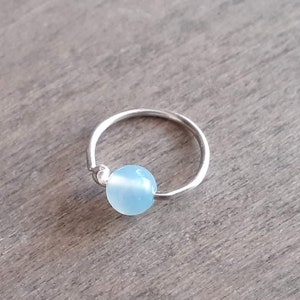 Piercing earring, sea blue agate hoop in sterling silver 925, daith, helix, conch hoop, tragus and antitragus piercing in solid silver 925