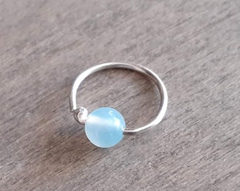 Piercing earring, sea blue agate hoop in sterling silver 925, daith, helix, conch hoop, tragus and antitragus piercing