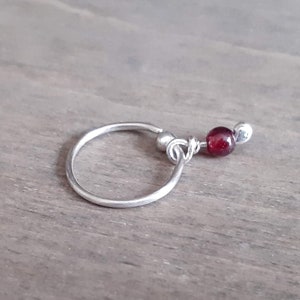 Piercing hoop with bead, pearl, iolite, garnet, spinel earrings for tragus, forward helix, daith, rook, conch cartilage piercing
