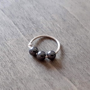 Daith earring, hematite hoop earring, snug hoop for cartilage piercing, silver helix orbital upper ear earring, cute 20 gauge conch jewelry