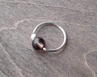 Piercing earring, smokey quartz hoop, single daith, conch, helix cartilage earring, sterling silver earing, conch jewelry 20 18 16 gauge UK