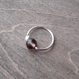 Piercing earring, smokey quartz hoop, single daith, conch, helix cartilage earring, sterling silver earing, conch jewelry 20 18 16 gauge UK