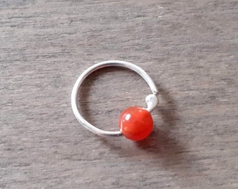 Cartilage hoop sterling silver daith earring, piercing helix earring, carnelian earing, red agate conch jewelry 20, 18, 16 gauge tragus hoop