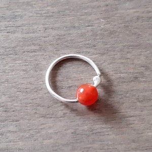 Cartilage hoop sterling silver daith earring, piercing helix earring, carnelian earing, red agate conch jewelry 20, 18, 16 gauge tragus hoop
