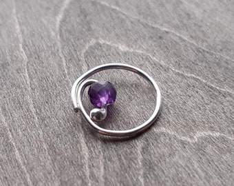 Daith earring in sterling silver, spiral earring with amethyst, cartilage earring, piercing earring, cartilage hoop, daith jewelry