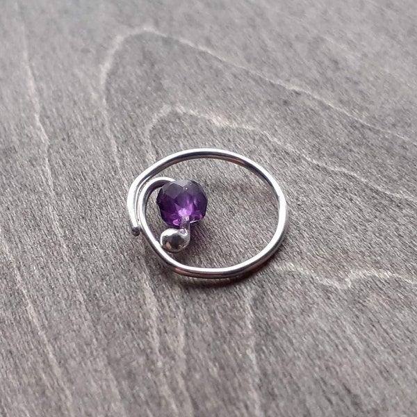 Daith earring in sterling silver, spiral earring with amethyst, cartilage earring, piercing earring, cartilage hoop, daith jewelry