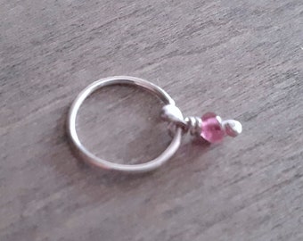 Conch hoop earring with pink tourmaline, 20 gauge helix ring, daith hoop piercing jewelry, tragus, forward helix, conch piercing hoop