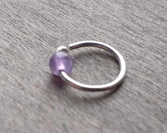 Rook earring with amethyst, 20 gauge daith piercing earrings, 6 7 8 mm silver hoop for forward helix, snug, eyebrow ring, cartilage jewelry