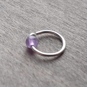 Rook earring with amethyst, daith piercing earrings, 6 7 8 mm silver hoop for forward helix, snug, eyebrow ring, 20 gauge cartilage jewelry