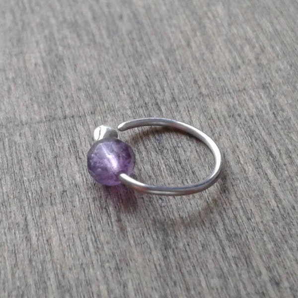 Hoop for helix ear piercings, faceted amethyst hoop earring piercing, auricle rook tragus conch body piercing, cute ear piercing jewelry