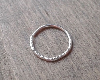 Minimalist earring sterling silver hammered hoop, 18 16 14 12 gauge piercing forward helix hoop for rook, orbital piercing, tragus piercing