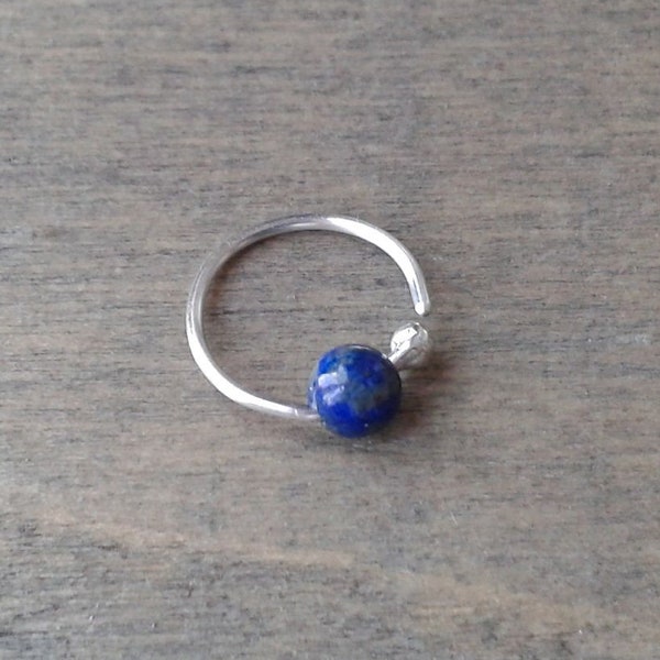 Lapis lazuli earring, small hoop for auricle, sterling silver cartilage earring, tragus piercings hoop, helix, conch, piercing jewelry