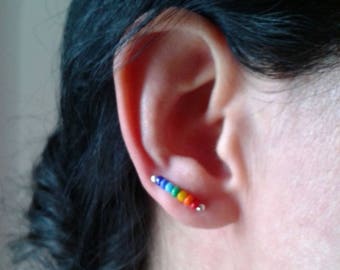 Chakra earrings, rainbow earrings, sterling silver ear climbers, rainbow ear cuffs, cool ear cuffs, cute earrings, fun ear jackets