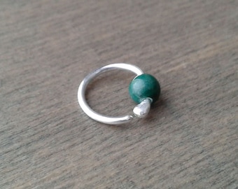 Silver tragus piercing earring, single helix earring malachite hoop, sterling silver earing, conch jewelry 20 and 18 gauge