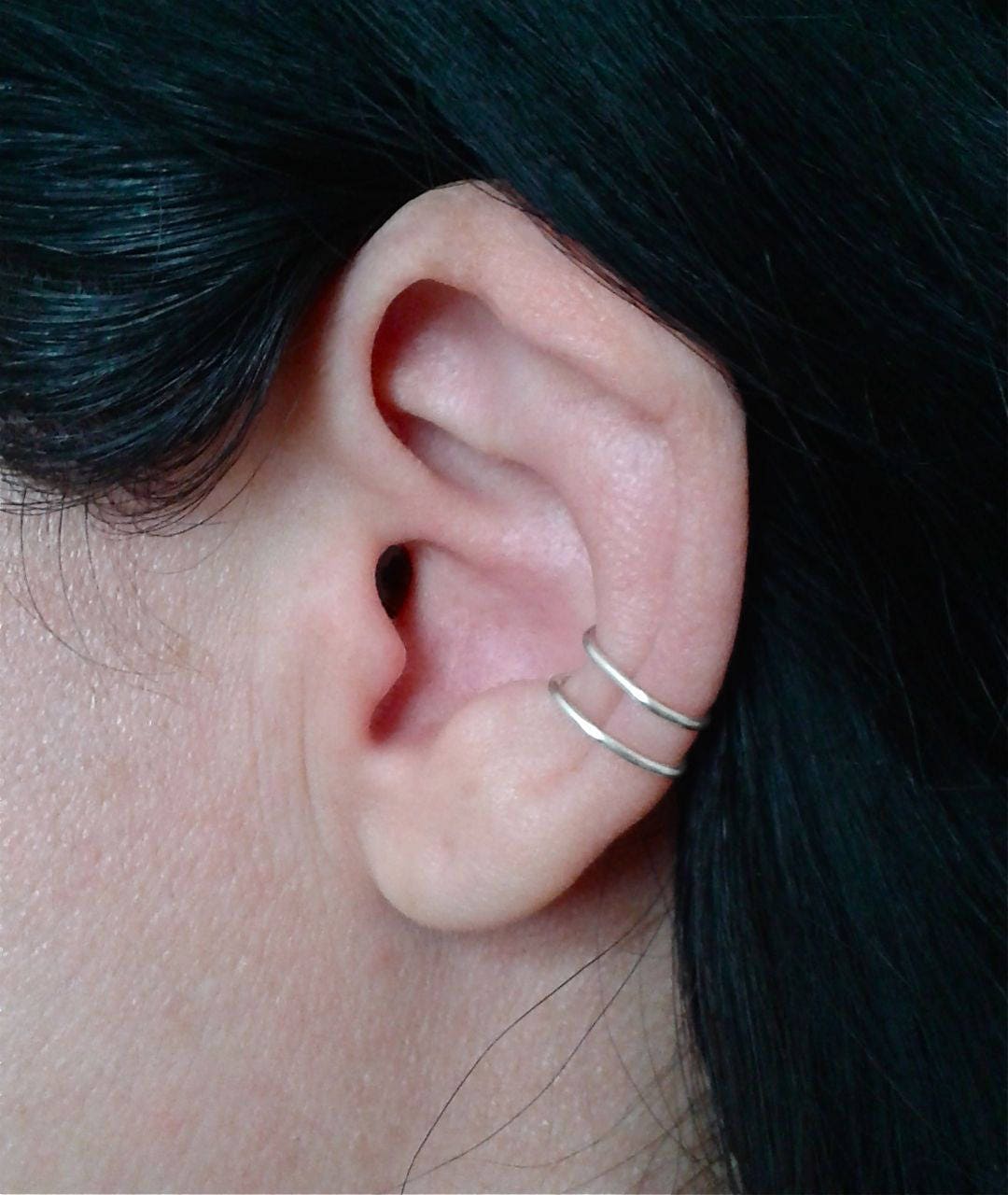 Double Hoop Ear Cuff Cartilage Earring Silver Conch Earring Etsy