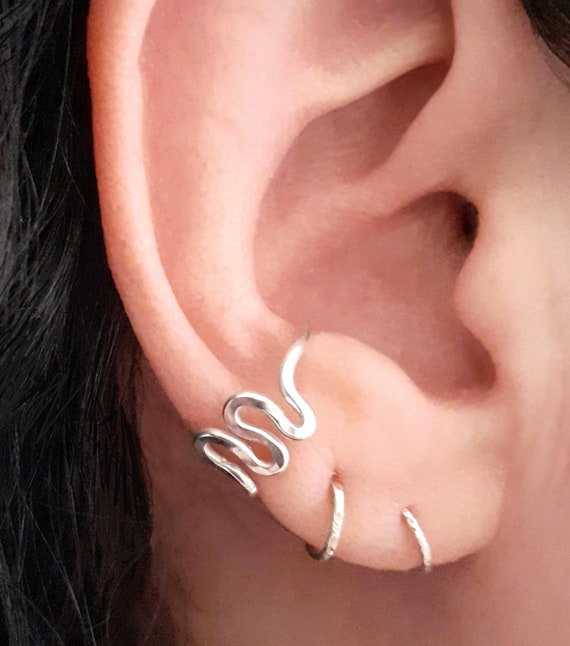 Conch Wavy Hoop 16 Gauge Sterling Silver, Cuff for Conch Without