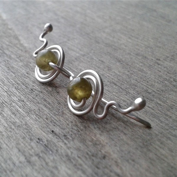 Ear jacket earrings, green garnet wire earring cuffs, silver ear cuffs, gemstone earrings, small sterling ear cuffs, ethical jewelry uk