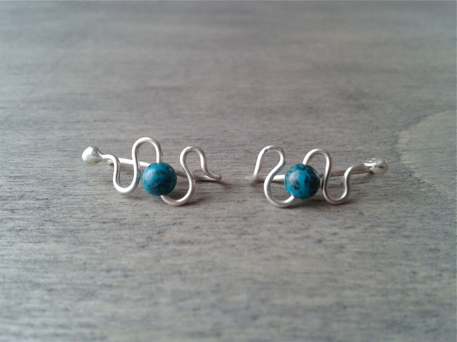 Silver Ear Climbers Turquoise Earrings Sterling Ear Cuffs Etsy UK