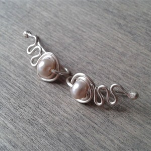 Pearl ear cuffs, pearl ear jackets, pearl earring cuffs, sterling silver ear climbers, cool bohemian ear cuffs, June birthstone jewelry
