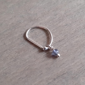 Eyebrow, nostril hoop with pearl, iolite, garnet, spinel earrings for septum, daith, D-shaped cartilage piercing hoop